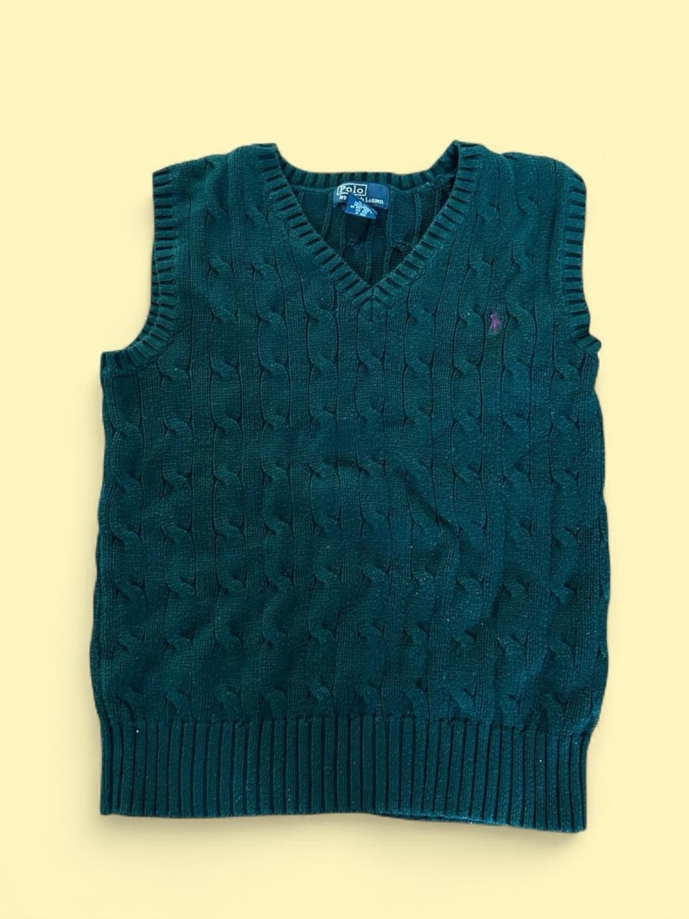 Ralph Lauren Boys Dark Green Cable Knit V-Neck Sweater Vest